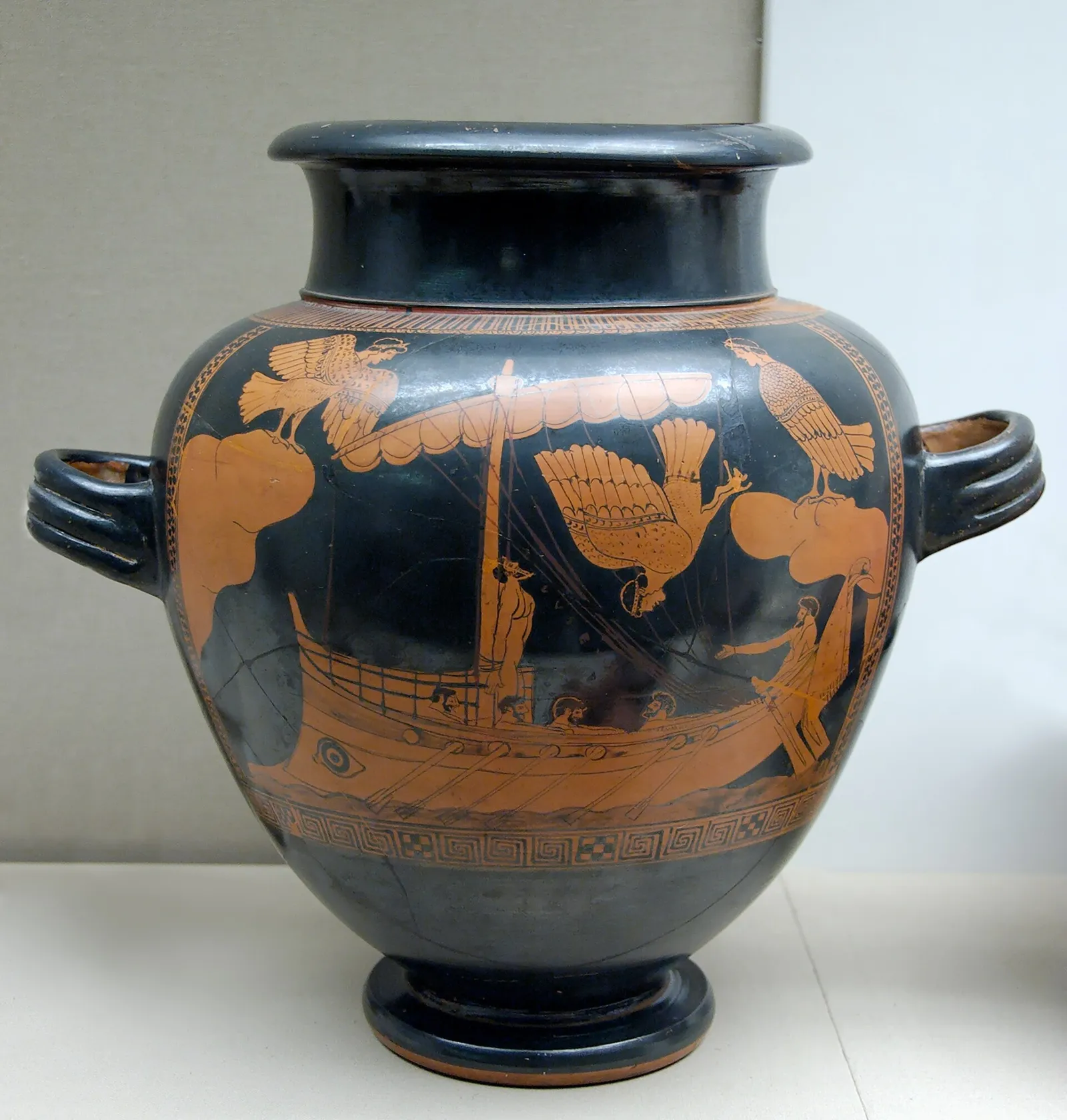Antik grekisk vas som visar Odysseus och sirenerna