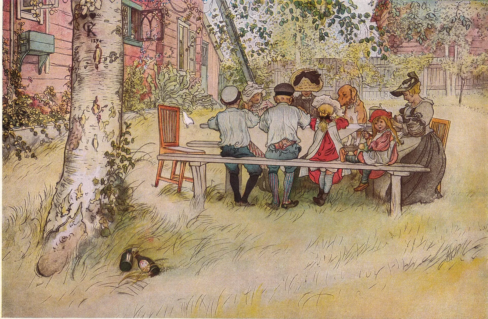 Carl Larssons målning Frukost under stora björken från 1896.