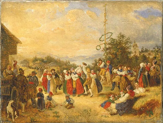 Kilian Zolls målning Midsommardans vid Rättvik (1850-tal)